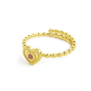 Anello con cuore e cristallo rosso