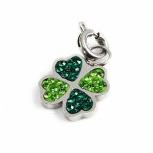 Charm acciaio quadrifoglio strass verdi