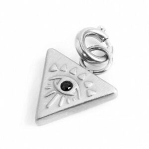 Charm acciaio satinato triagolo con occhio cristallo nero