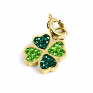 Charm oro quadrifoglio strass verdi
