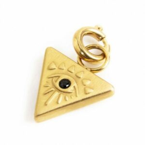 Charm oro satinato triagolo con occhio cristallo nero