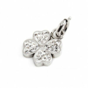 Charm acciaio strass bianchi quadrifoglio