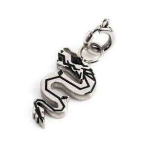 Charm acciaio satinato con black oil drago