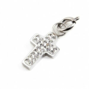 Charm acciaio strass bianchi croce