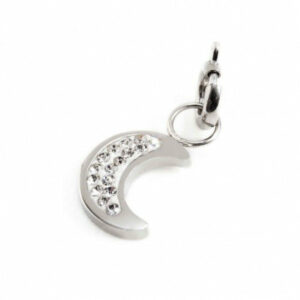 Charm acciaio strass bianchi luna