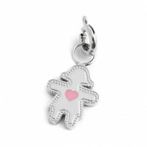 Charm bimba cuore smalto rosa acciaio