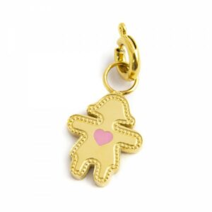 Charm bimba cuore smalto rosa pvd oro