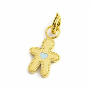 Charm bimbo cuore smalto azzurro pvd oro