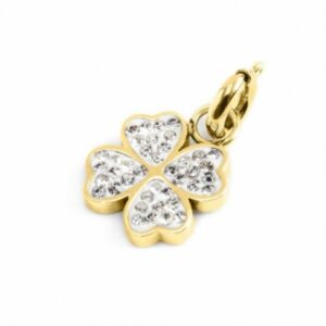 Charm pvd oro strass bianch quadrifoglio